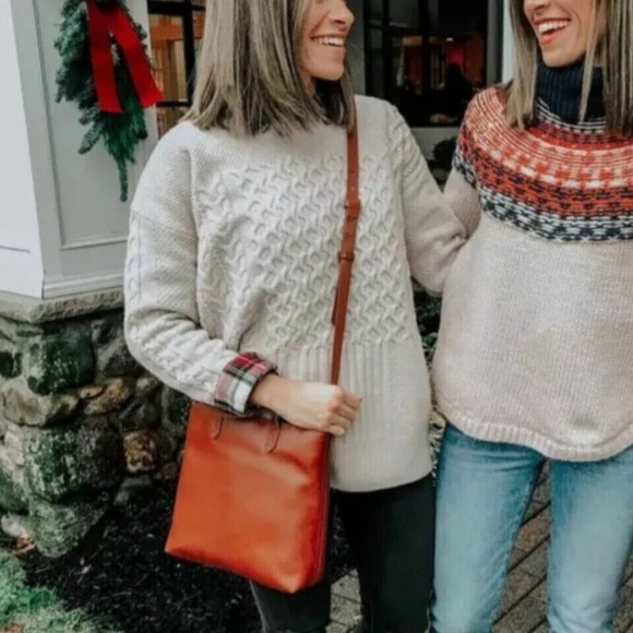 Madewell Patchwork Cable Knit Wool Women's Sweater Beige size Small Oversize NWT - Picture 4 of 4